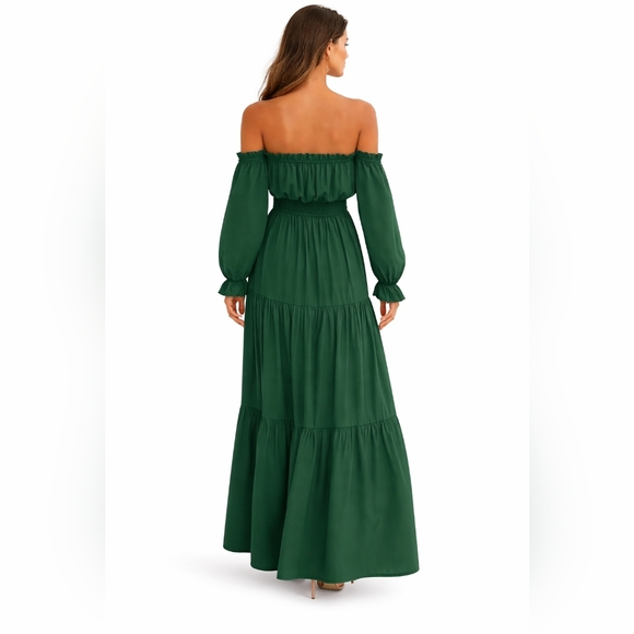 Sexy Emerald Green Off-Shoulder Maxi Dress Side Slit Size Large - Picture 3 of 5